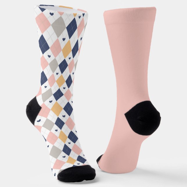 Shabby Chic Pastel Peach ArgyleOdd Mismatch Socks (Angled)