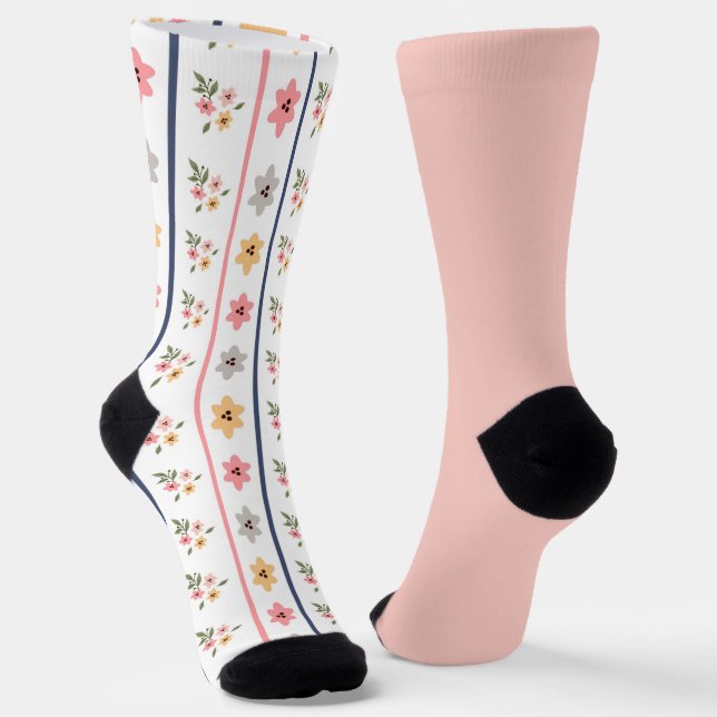 Shabby Chic Pastel Peach Floral Odd Mismatched Socks (Angled)