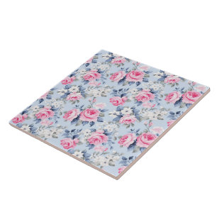 Shabby Chic Pastel Pink Roses Pattern Ceramic Tile