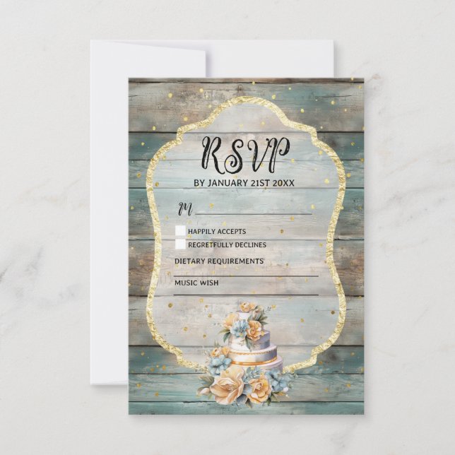 Shabby Chic Pastel Wood RSVP card (Front)