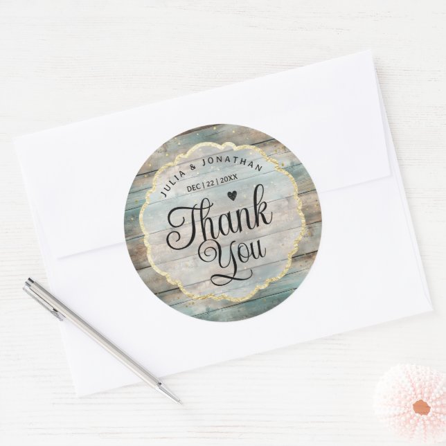 Shabby Chic Pastel Wood Thank You Classic Round Sticker (Envelope)