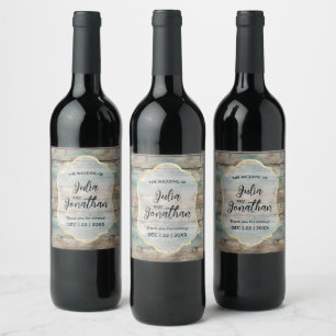 Shabby Chic Pastel Wood Wedding  Wine Label