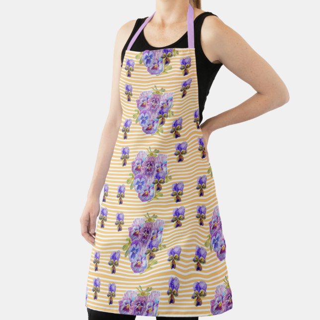 Shabby Chic Pastel Yellow Pansy floral Apron (Insitu)