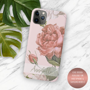 Shabby Chic Peach Blush Pink Roses Floral Pattern iPhone 11 Pro Max Case
