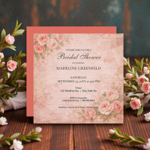 Shabby Chic Peach Floral Bridal Shower Invitation