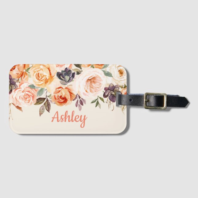 Shabby Chic Peach Floral Luggage Tag (Front Horizontal)