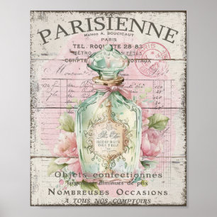 Shabby Chic Perfume Bottle French Script Poster