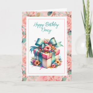 Shabby Chic Personalised Birthday Gift Watercolor Card
