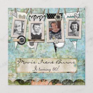 Shabby Chic Photo 80th Birthday Party Invitation