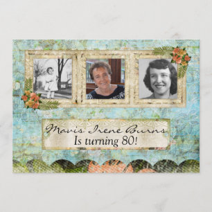 Shabby Chic Photo 80th Birthday Party Invitation