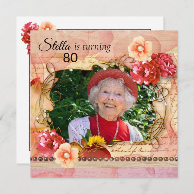 Shabby Chic Photo Birthday Party Invitation (Front/Back)