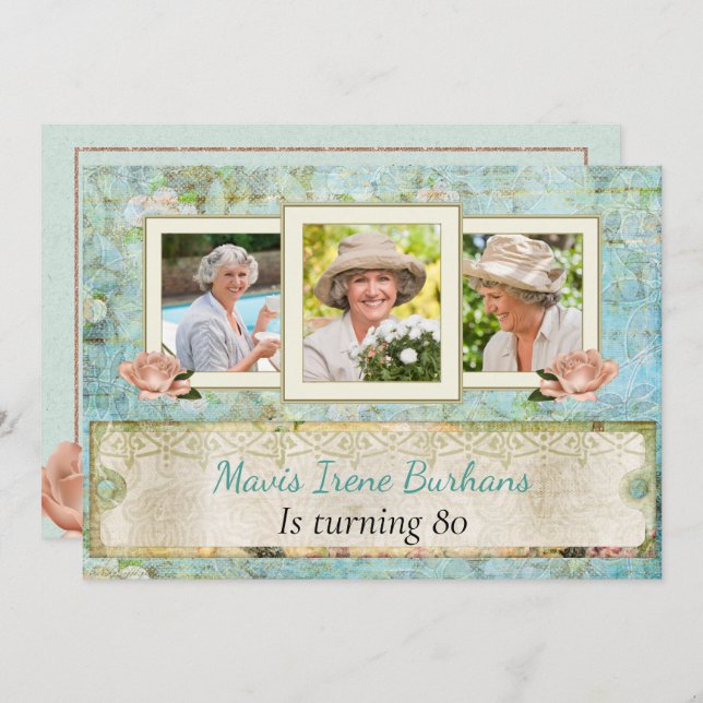Shabby Chic Photo Birthday Party Invitation (Front/Back)