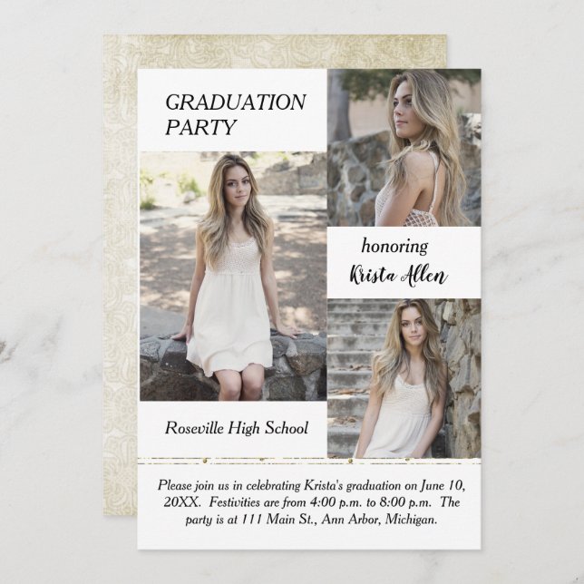 Shabby Chic Photo Graduation Party Invitation (Front/Back)