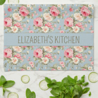 Shabby Chic Pink and Blue Cottage Roses and Flower