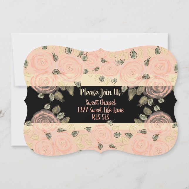 Shabby Chic Pink And Peach Flowered Invitation (Back)