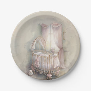 Shabby Chic pink baby crib Paper Plate