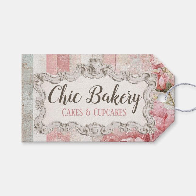 Shabby Chic Pink Bakery Cottage Vintage Hang Tag (Front (Horizontal))
