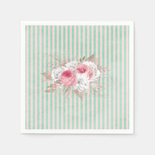 Shabby Chic Pink Bouquet Stripes   Napkin