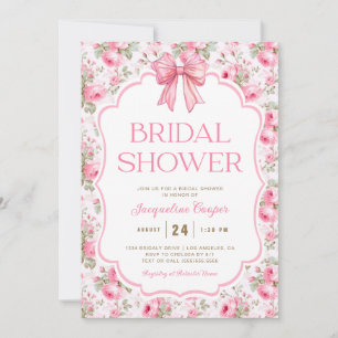 Shabby Chic Pink Bow Bridal Shower Invitation