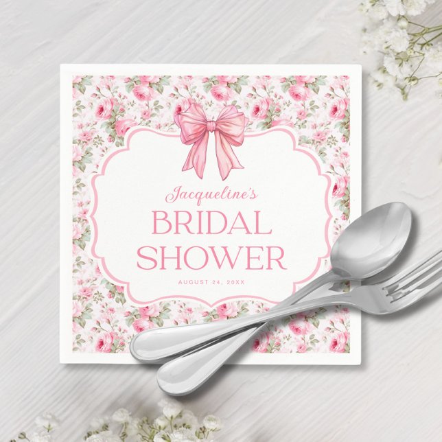 Shabby Chic Pink Bow Bridal Shower Napkin (Creator Uploaded)