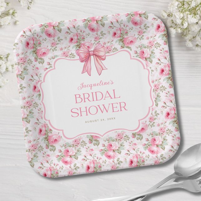Shabby Chic Pink Bow Bridal Shower Paper Plate (Creator Uploaded)