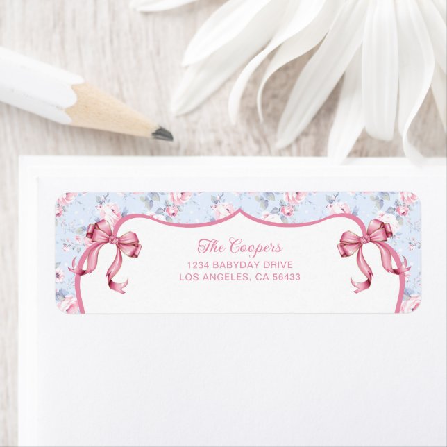 Shabby Chic Pink Bows Return Address Return Address Label (Insitu)