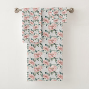 Shabby Chic Pink Floral Flowers Botanical Bath Towel Set
