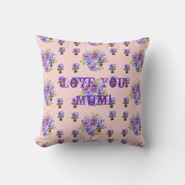 Shabby Chic Pink Floral Love You Mum Cushion (Front)