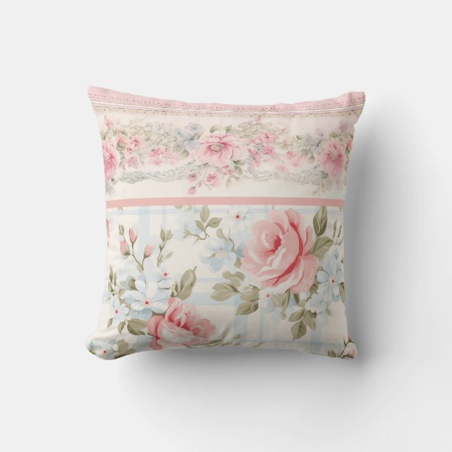 Shabby chic pink floral pattern cushion (Front)
