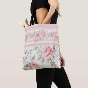 Shabby chic pink floral pattern tote bag