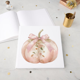 Shabby Chic Pink Floral Pumpkin Coquette Autumn Guest Book