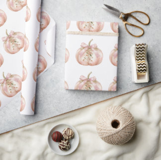 Shabby Chic Pink Floral Pumpkin Coquette Autumn Wrapping Paper