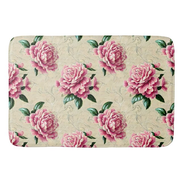 Shabby Chic Pink Gardenias Bath Mat (Front)