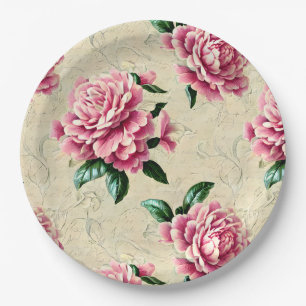 Shabby Chic Pink Gardenias Paper Plate