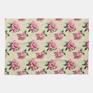 Shabby Chic Pink Gardenias Tea Towel