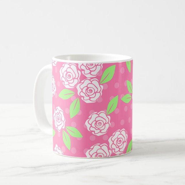 Shabby Chic Pink Green Floral Feminine Coffee Mug (Front Left)