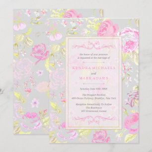 Shabby Chic, Pink & Grey Wedding Invitations