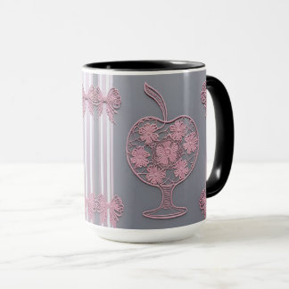 Shabby Chic Pink Lace Apple Floral Vintage Gray Mug