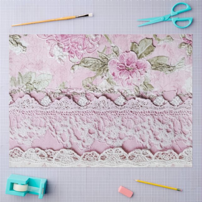 Shabby Chic Pink Lace  Tissue Paper (Craft)