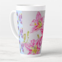 Shabby Chic pink Lily Floral Flowers Blue Spot