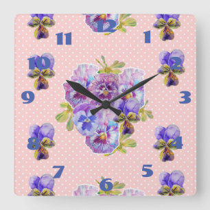 Shabby Chic Pink Pansies Pansy Floral Art Clock