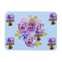 Shabby Chic Pink Pansy Floral Blue Spot Magnet
