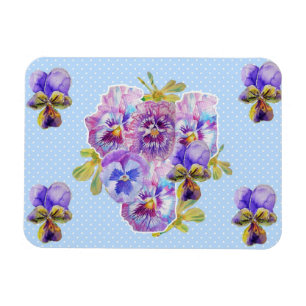 Shabby Chic Pink Pansy Floral Blue Spot Magnet
