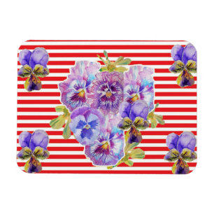 Shabby Chic Pink Pansy Floral Red Stripe Magnet