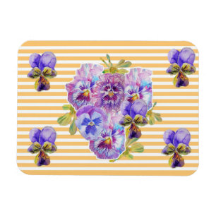 Shabby Chic Pink Pansy Floral Yellow Stripe Magnet