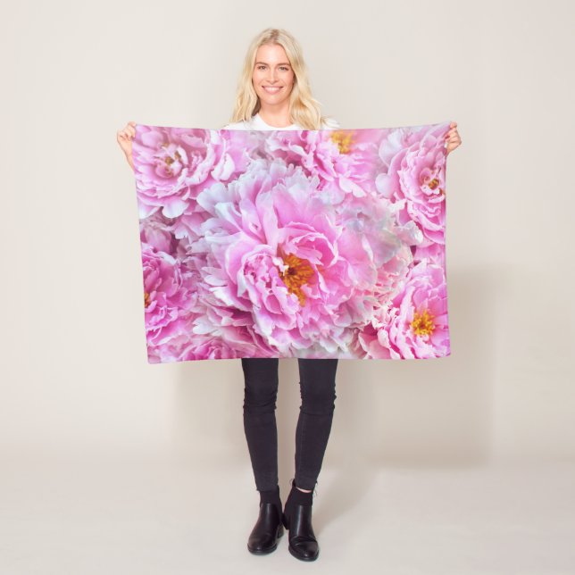 Shabby Chic Pink Pastel Pink Peonies Fleece Blanket (In Situ)