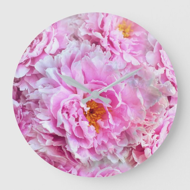 Shabby Chic Pink Pastel Pink Peonies Large Clock (Front)