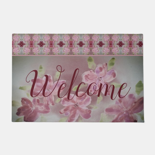 Shabby Chic Pink Patterned Doormat (Front)