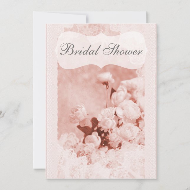 Shabby Chic Pink Peony Flowers Bridal Shower Invitation (Front)