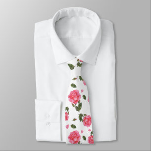 Shabby Chic Pink Rose Botanical Illustration Tie